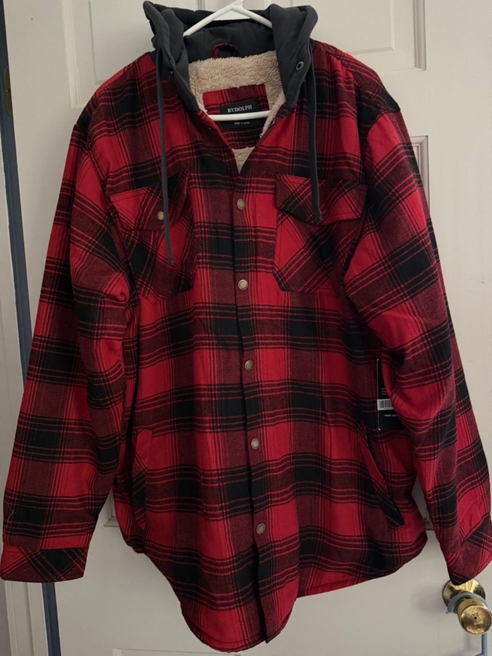 Rudolph Red & Black Plaid Sherpa-Lined Hooded Jacket